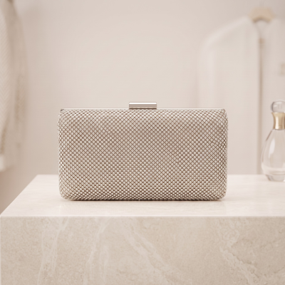 ATHENA COLLECTION - GLITZY GLAM CRYSTAL CLUTCH - SILVER