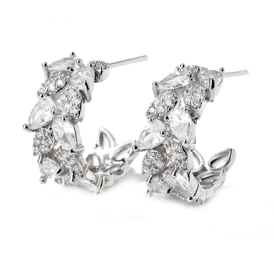 CUBIC ZIRCONIA COLLECTION - CRYSTAL CLUSTER EARRINGS - CZER777 SILVER