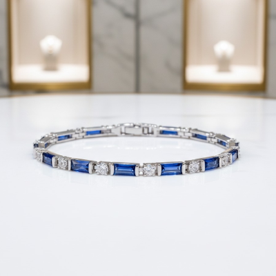 CUBIC ZIRCONIA COLLECTION - DAINTY DAZZLE BRACELET - BR178 BLUE 