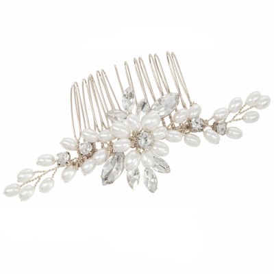 ATHENA COLLECTION - CHIC PEARL HAIR COMB - HC295 SILVER 