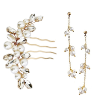 ATHENA COLLECTION - EXQUISITE COMB & EARRING SET - HC307 GOLD