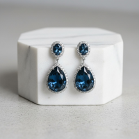 CUBIC ZIRCONIA COLLECTION - STARLET DROP EARRINGS - CZER963 BLUE 