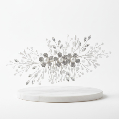 ATHENA COLLECTION - VINTAGE INSPIRED PEARL COMB - HC297 SILVER 
