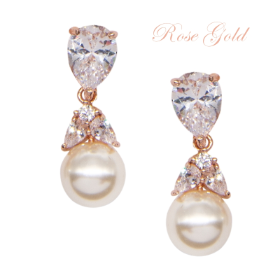 CUBIC ZIRCONIA COLLECTION - GRACEFUL PEARL EARRINGS - GOLD ER316 (ROSE GOLD)