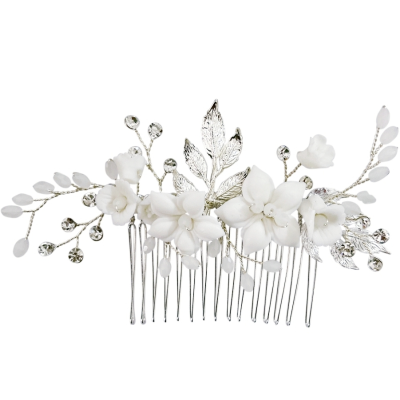 ATHENA COLLECTION - VINTAGE VINE HAIR COMB - HC275 SILVER