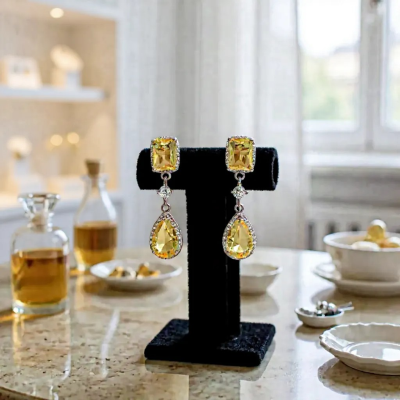 CUBIC ZIRCONIA COLLECTION - DAINTY SPARKLE EARRINGS - CZER919 YELLOW 