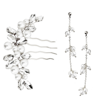 ATHENA COLLECTION - EXQUISITE COMB & EARRING SET - HC307 SILVER