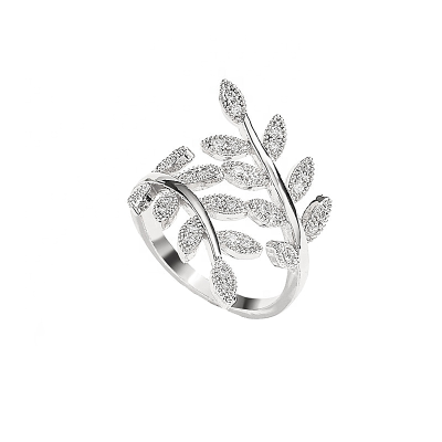 CUBIC ZIRCONIA COLLECTION - CRYSTAL VINE RING - ADJUSTABLE - SILVER R8