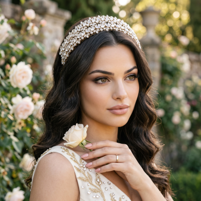 CUBIC ZIRCONIA COLLECTION - EXQUISITE STARLET HEADBAND - -AHB93 GOLD