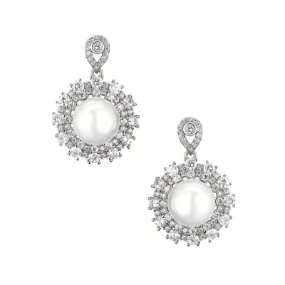 CUBIC ZIRCONIA COLLECTION -ELEGANCE OF  PEARL EARRINGS - CZER622