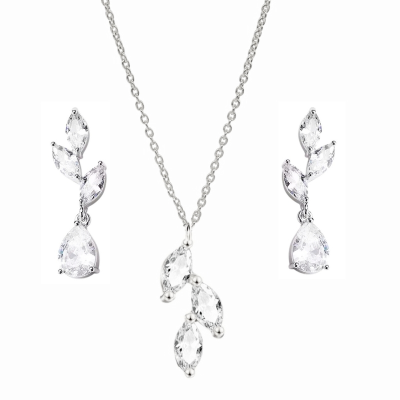 CUBIC ZIRCONIA COLLECTION - DAINTY ELEGANCE NECKLACE SET- CZNK204 SILVER