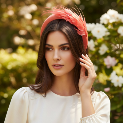 ATHENA COLLECTION - LUXE FEATHER HEADBAND - CORAL
