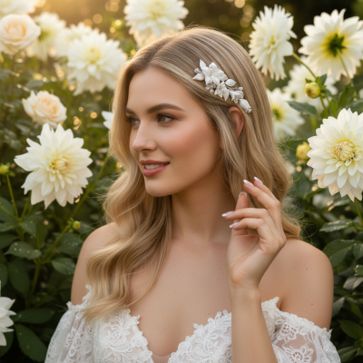 ATHENA COLLECTION - DAINTY FLOWER HAIR CLIP - CLIP774 SILVER 