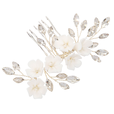 ATHENA COLLECTION - FLORAL BEAUTY COMB - HC236 SILVER