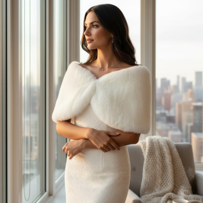 ATHENA COLLECTION - LUXE FAUX FUR STOLE - IVORY 