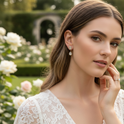 CUBIC ZIRCONIA COLLECTION - ART DECO DROP EARRINGS - CZER921 GOLD 