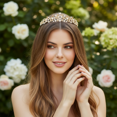 CUBIC ZIRCONIA COLLECTION - SHIMMERING VINE TIARA - AHB238 GOLD