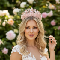 CUBIC ZIRCONIA COLLECTION - LUXE STATEMENT TIARA - AHB257 PINK