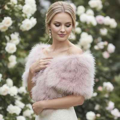 VINTAGE INSPIRED MARABOU FEATHER STOLE - BLUSH PINK (SG1)