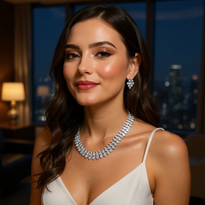 CUBIC ZIRCONIA COLLECTION - EXQUISITE SPARKLE NECKLACE SET - CZNK284 SILVER 