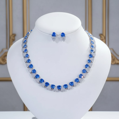 CUBIC ZIRCONIA COLLECTION - STATEMENT NECKLACE SET - CZNK286 SAPPHIRE