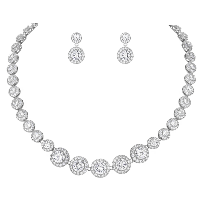 CUBIC ZIRCONIA COLLECTION - STARLET GLAM NECKLACE SET - CZNK189 SILVER