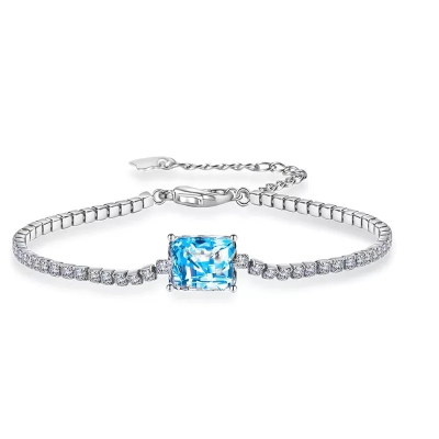 CUBIC ZIRCONIA COLLECTION - GLITZY GEM BRACELET  925 STERLING SILVER - CZBR140 AQUA