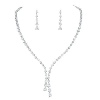 CUBIC ZIRCONIA COLLECTION - CHIC CASCADE NECKLACE SET  - CZNK215 SILVER