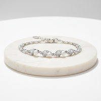 CUBIC ZIRCONIA COLLECTION - DAINTY PEARL BRACELET - SILVER 
