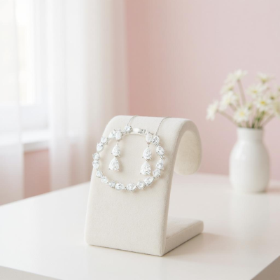 CUBIC ZIRCONIA COLLECTION - STARLET GALM BRACELET SET - SILVER 