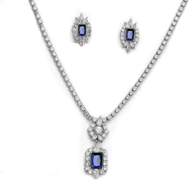 GATSBY INSPIRED - SHIMMERING NECKLACE SET - CZNK183 SAPPHIRE
