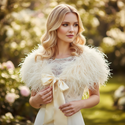 Ostrich Feather Stole - IVORY SASSB-SG4