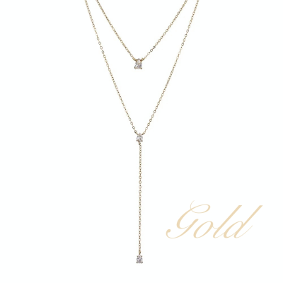 CUBIC ZIRCONIA COLLECTION - CHIC LAYERED NECKLACE - CZNK207 GOLD