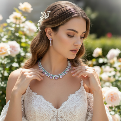 CUBIC ZIRCONIA COLLECTION - ART DECO NECKLACE SET - MULTI CZNK273