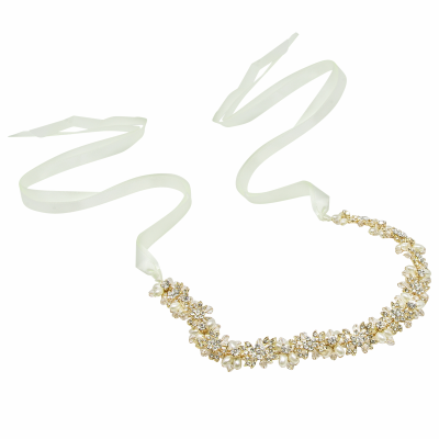 ATHENA COLLECTION - PEARL GARLAND BRIDAL BELT - BELT50 -  GOLD