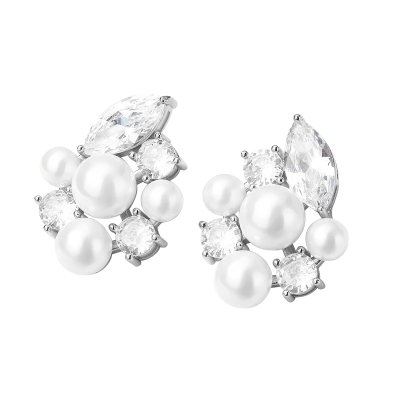 CUBIC ZIRCONIA COLLECTION - CHIC PEARL EARRINGS - CZER738 SILVER