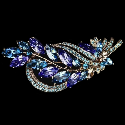 ATHENA COLLECTION - BEJEWELLED FEATHER BROOCH - BROOCH67 BLUE