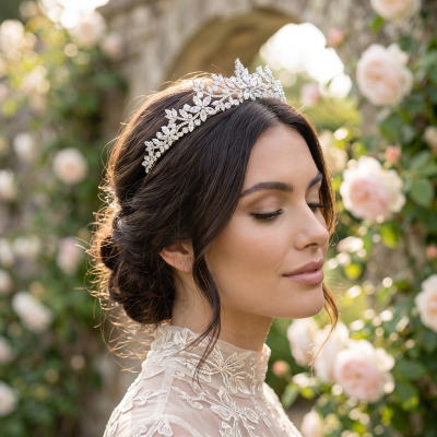CUBIC ZIRCONIA COLLECTION - CRYSTAL ALLURE TIARA - AHB253 SILVER