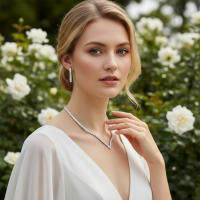 CUBIC ZIRCONIA COLLECTION - CHIC CRYSTAL NECKLACE SET - CZNK288 SILVER