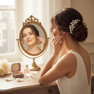 ATHENA COLLECTION - EXQUISITE COMB & EARRING SET - HC307 GOLD