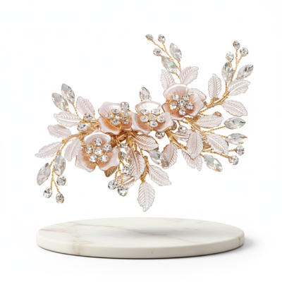 ATHENA COLLECTION - FLORAL ROMANCE HEADPIECE- HC222  GOLD