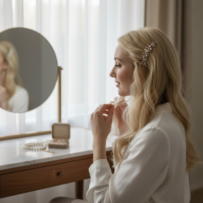 ATHENA COLLECTION - EXQUISITE COMB & EARRING SET - HC307 GOLD