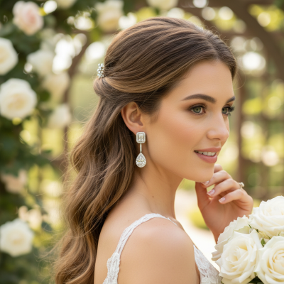 CUBIC ZIRCONIA COLLECTION - ART DECO DROP EARRINGS - CZER921 SILVER