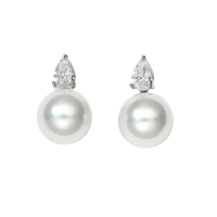 CUBIC ZIRCONIA COLLECTION - DAINTY PEARL EARRINGS - CZER763 - SILVER 