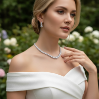 CUBIC ZIRCONIA COLLECTION - PRETTY CHIC NECKLACE SET - CZNK300 SILVER 