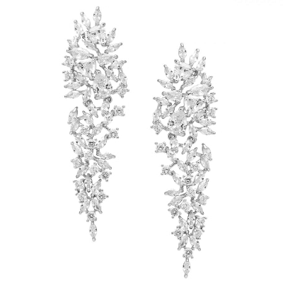 CUBIC ZIRCONIA COLLECTION - DAZZLE  CHANDELIER EARRINGS - CZER797 SILVER 