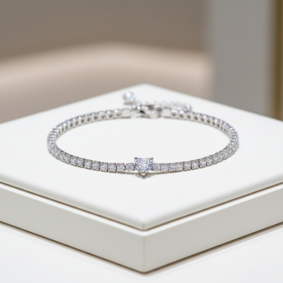 CUBIC ZIRCONIA COLLECTION - EXQUISITE HEART BRACELET   - STERLING SILVER