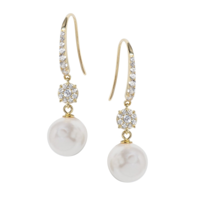 CUBIC ZIRCONIA COLLECTION - BEJEWELLED PEARL EARRINGS - CZER781 GOLD