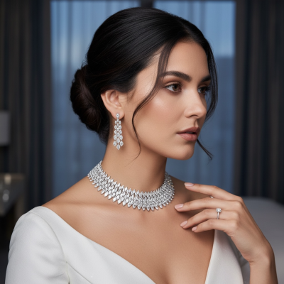 CUBIC ZIRCONIA COLLECTION - SHIMMERING STARLET NECKLACE SET - CZNK278