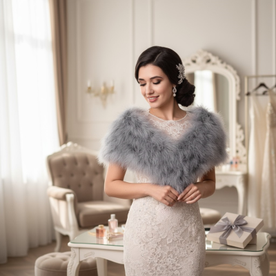 VINTAGE INSPIRED MARABOU FEATHER STOLE - GREY (SG1)